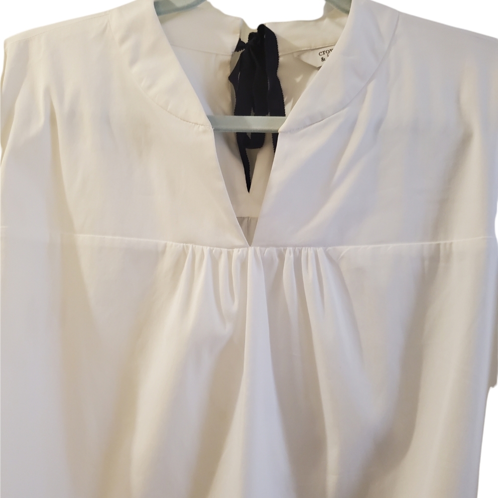 Crown & Ivy top, long-sleeve, white with navy blue tie back